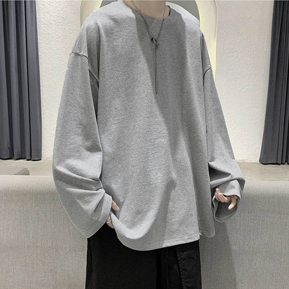 Men's Oversized T-shirt Man Long sleeves Pure Color Men t shirt T-shirts For Male Female Tops - Tamnz