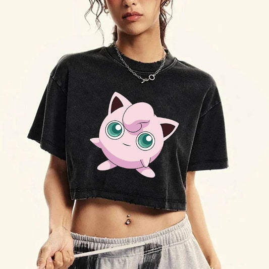 Jigglypuff プリン Japanese Tee Clothing Womens Summer American Retro Cotton Casual Tee Shirt Humor Breathable T-Shirt Crop Soft - Tamnz