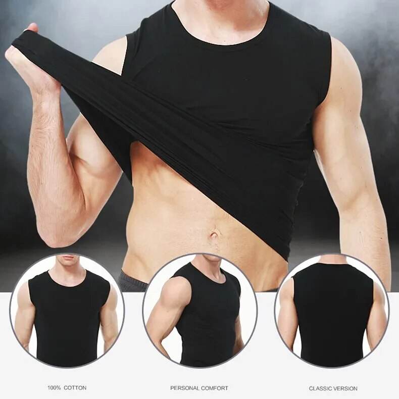 Men Vest Pure Cotton Bodybuilding Motion Outerwear Sweatshirt Undershirt - Tamnz