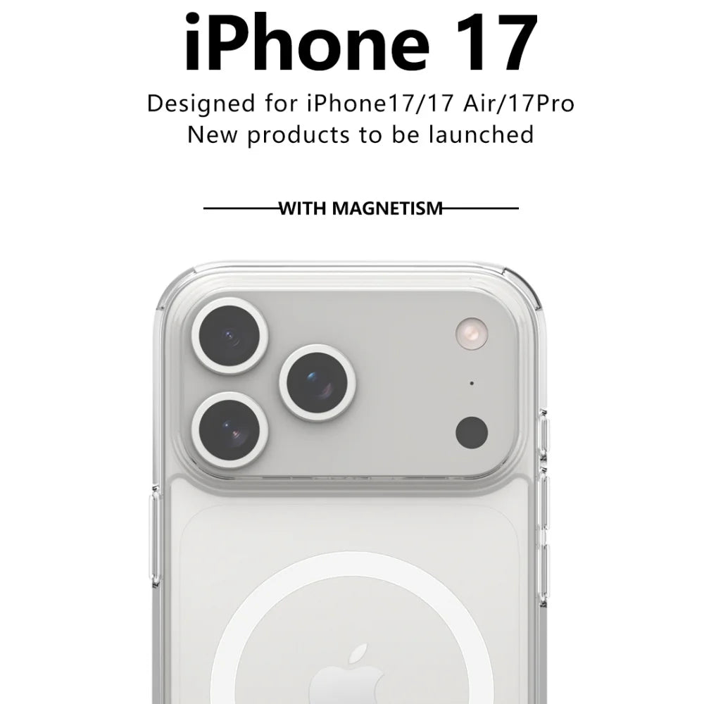 Shockproof For Magsafe Clear Magnetic Wireless Charge Case For iPhone 17 Air 17 Pro Max Hybird Hard Acrylic Back Cover Bumper