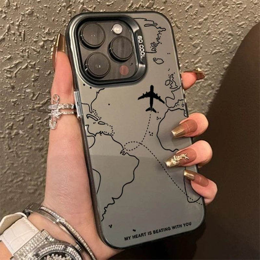 Travel-Inspired Airplane Route Design TPU Basic Case for iPhone 16 15 Pro Max 14 13 12 11 XS X XR 7 8 Plus Matte Hard Back Cover - Tamnz
