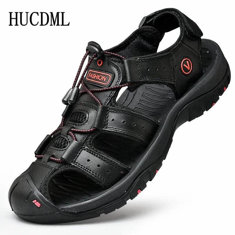Men's Sandals Summer Anti-collision Toe Outdoor Walking Treking Casual Shoes Leather Hiking Men Slippers Beach Wading Shoes - Tamnz