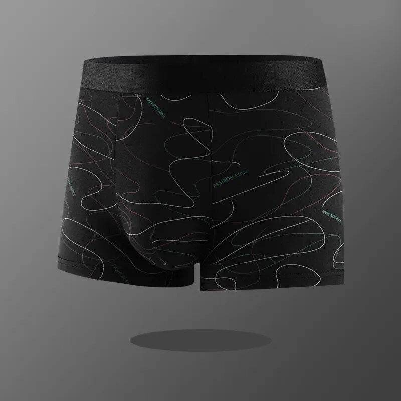 Man Boxers Line Printed Underpants U Convex Panties Fashion Comfortable Shorts Mens Solid Breathable Underwear Large Size 100kg - Tamnz