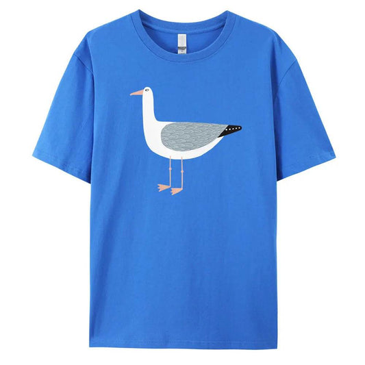 Men's Cotton Seagull Graphic Print T-shirt Tees Casual Loose Round Neck Street Style Tops for Men and Women - Tamnz