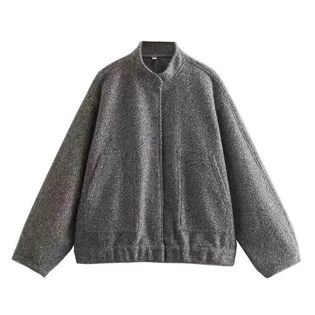 Autumn Winter Gray Casual Women Jacket Fashion Outerwear Chic Lady Bomber Coat Winter Thick Top - Tamnz