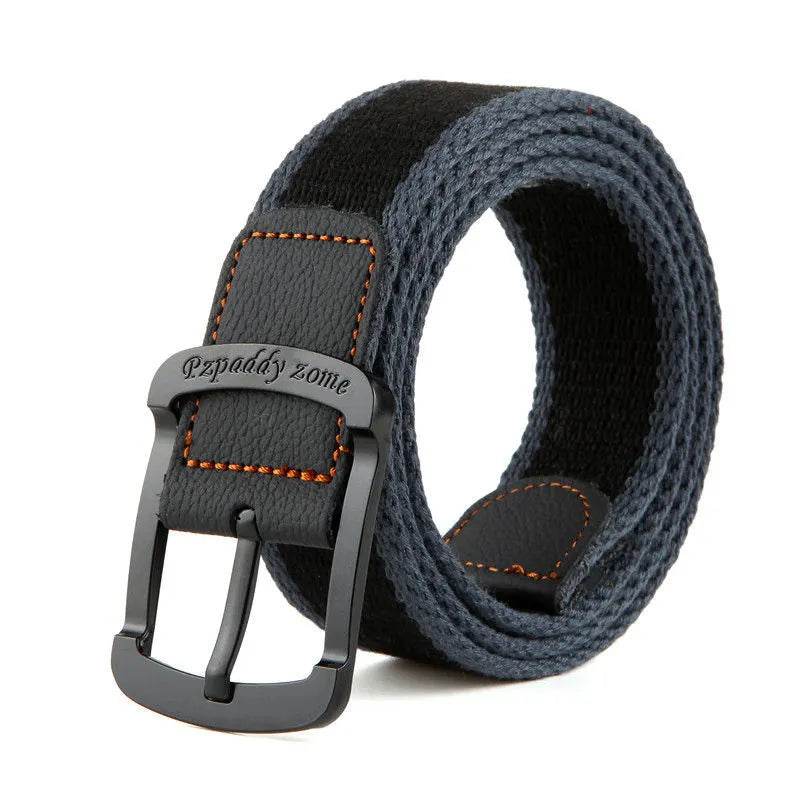 Outdoor Canvas Men's Belt Solid Color Black and Red Striped Woven Alloy Pin Buckle Sports Overalls Belt for Men Wholesale - Tamnz