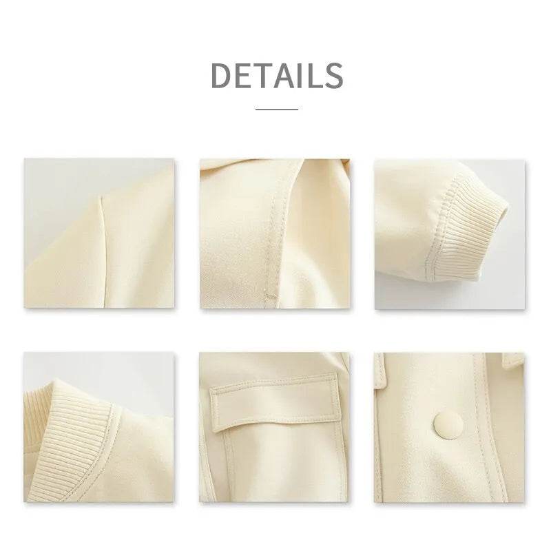 Women Fashion Bomber Jackets with Big Pockets Cropped Spring Amtumn Female Vintage Coat Long Sleeve Front Button Female Outerwea - Tamnz