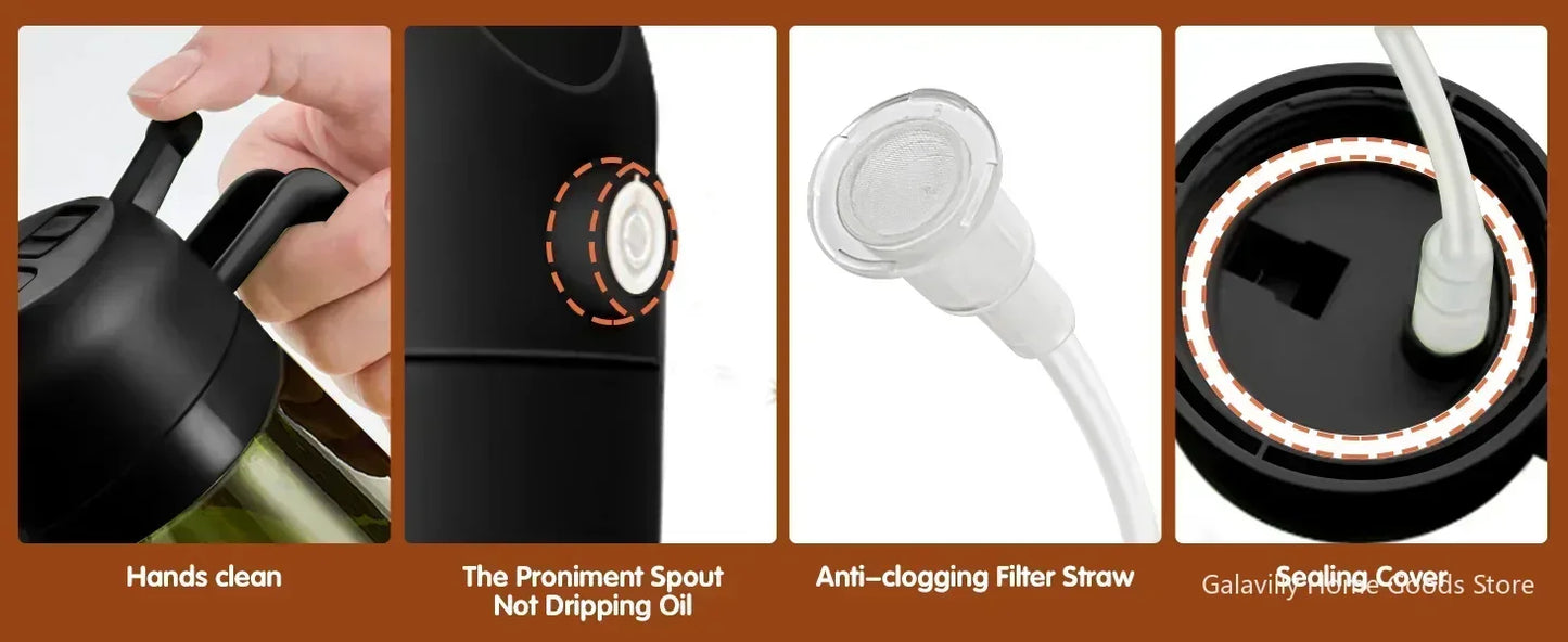 2 in 1 Olive Oil Dispenser Bottle 470ml Light-Blocking Dark Oil Sprayer for Cooking for Kitchen Dark Green Glass Oil Bottle