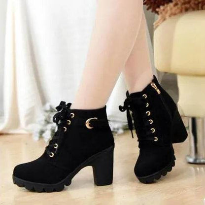 Spring Winter Women Pumps Boots High Quality Lace-up European Ladies Shoes PU High Heels Boots Fast Delivery - Tamnz