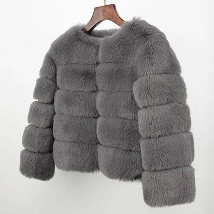 Faux Fur Luxury Winter Jacket Women Elegant Thick Warm Outerwear - Tamnz