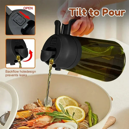 2 in 1 Olive Oil Dispenser Bottle 470ml Light-Blocking Dark Oil Sprayer for Cooking for Kitchen Dark Green Glass Oil Bottle
