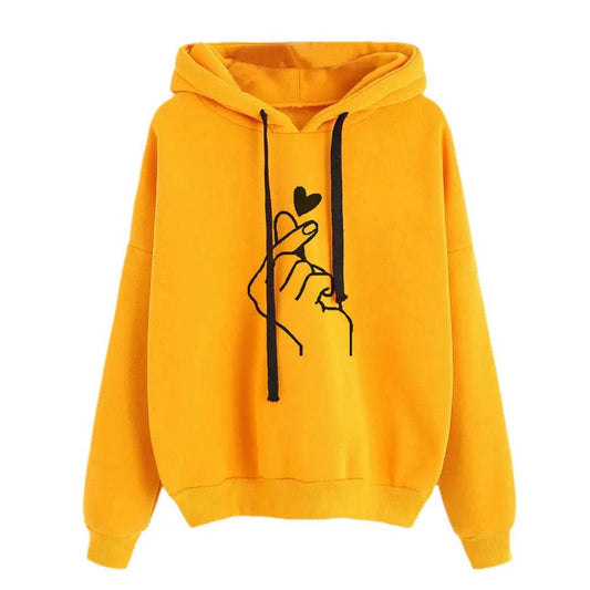 2024 Fashion Kpop Hoodie For Women Heart Finger Printed Women's Sweatshirts Hooded Pullover Tracksuit Teen Girls Sudaderas - Tamnz