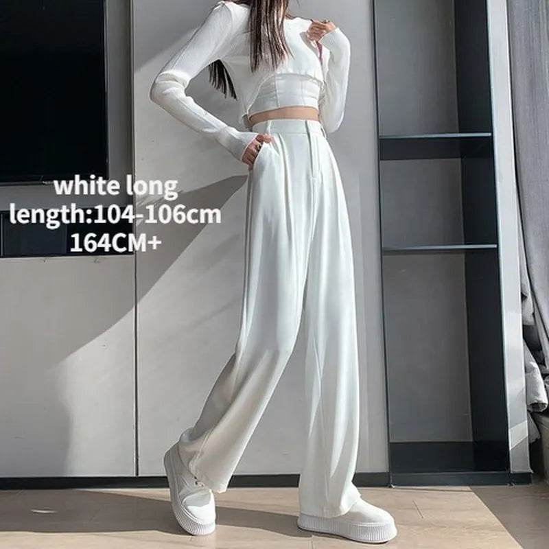 Casual High Waist Loose Wide Leg Pants for Women Spring Autumn New Female Floor-Length White Suits Pants Ladies Long Trousers - Tamnz
