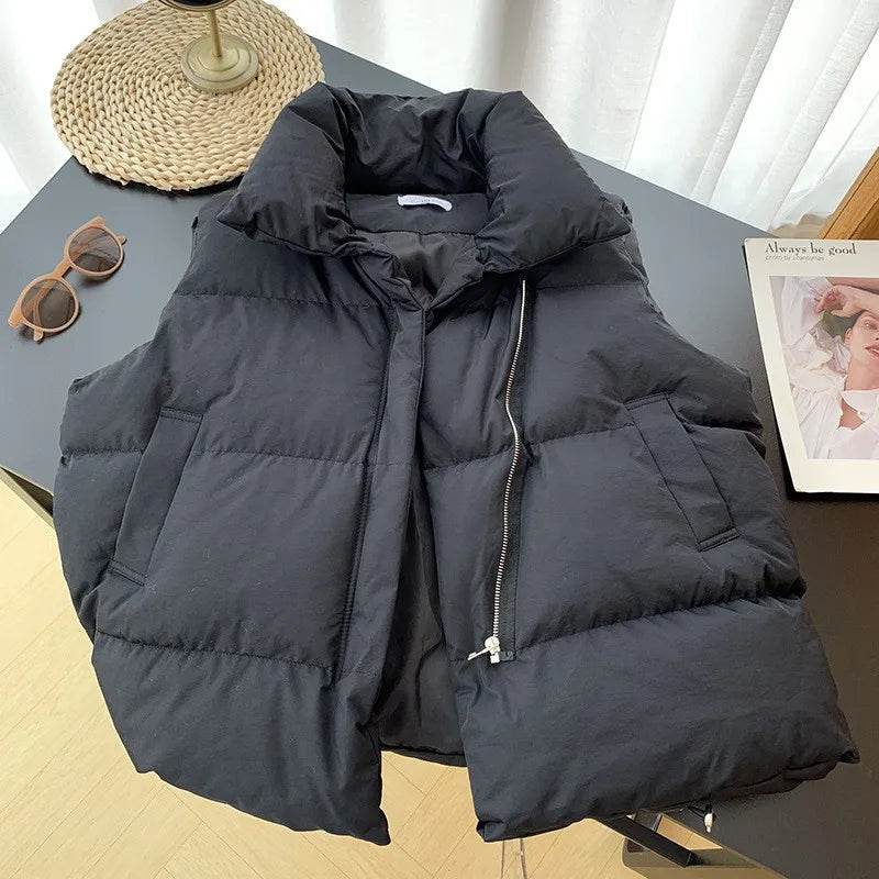 Women Fashion Autumn Stand Collar Elegant Down Coats Warm Outerwear Casual Belt Sleeveless Winter Women Vests Jackets - Tamnz