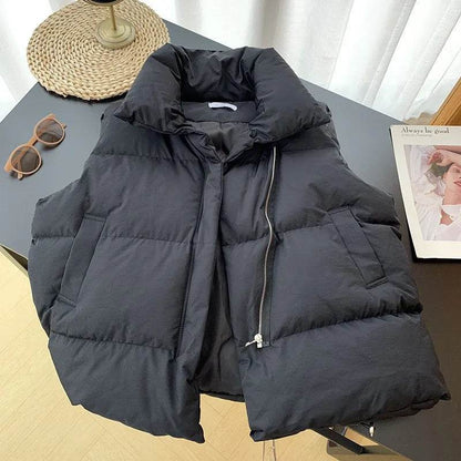 Women Fashion Autumn Stand Collar Elegant Down Coats Warm Outerwear Casual Belt Sleeveless Winter Women Vests Jackets - Tamnz