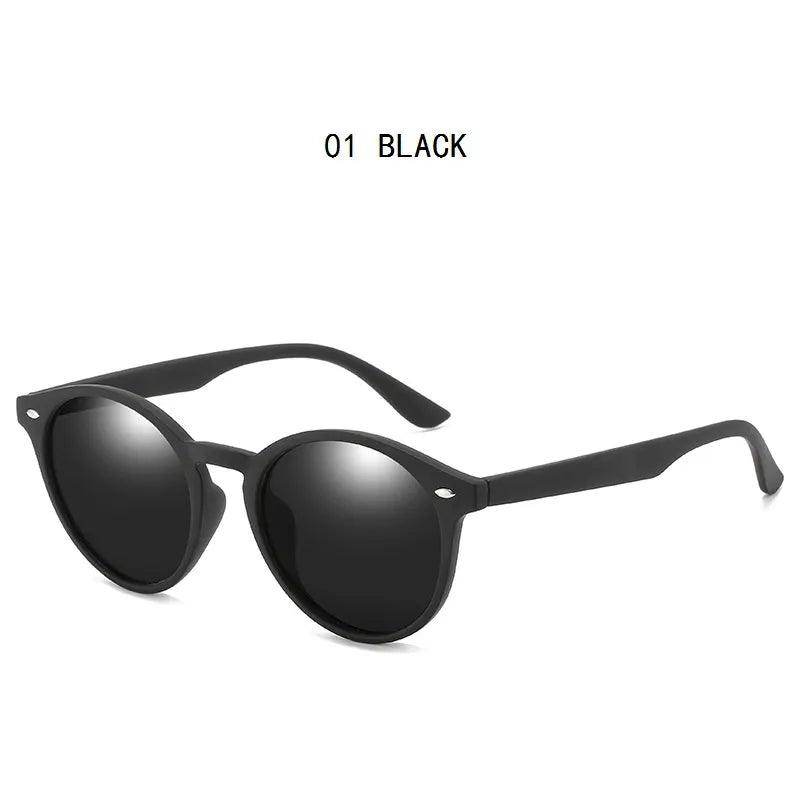 Fashion Round Polarized Sunglasses Vintage Black Driving Sun Glasses Circle Oval Designer - Tamnz