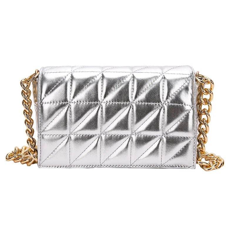 Woman Bags Quilted Shoulder Bags For Women Shiny Gold Handbag Metal Small Single Shoulder Bag - Tamnz