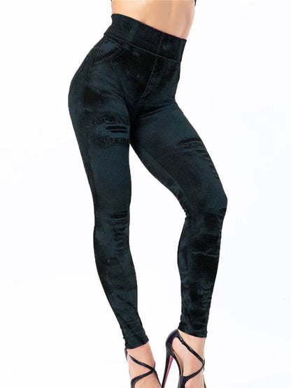 Gym Leggins High Waist Elastic Butterfly Pritned Pencil Pants Faux Denim Leggings Female New Design Hot Sale - Tamnz