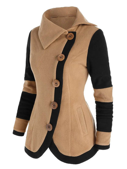 Fashion Two Tone Fleece Jacket Colorblock Wide-waisted Full Sleeve Warm Coat For Fall,Spring,Winter - Tamnz