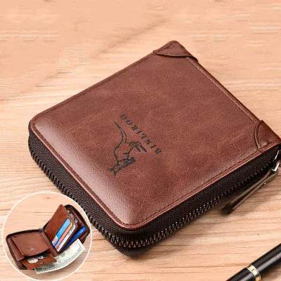 Coin Purse Wallet RFID Blocking Man Leather Wallet Zipper Business Card Holder ID Money Bag Wallet Male - Tamnz