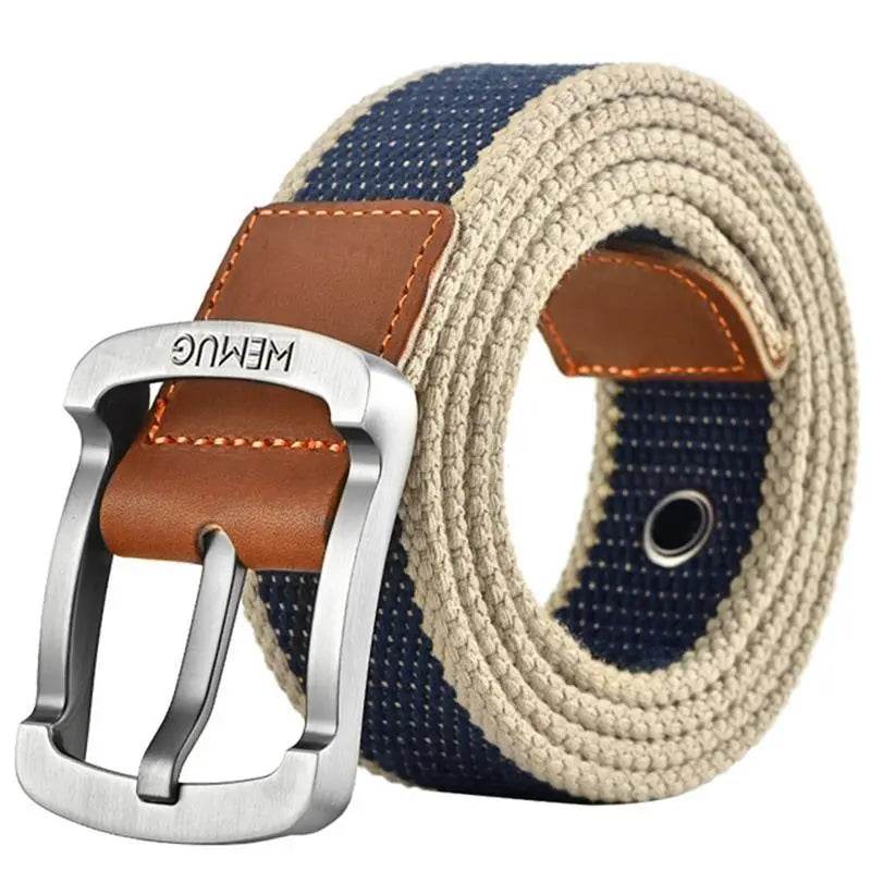 Outdoor Canvas Men's Belt Solid Color Black and Red Striped Woven Alloy Pin Buckle Sports Overalls Belt for Men Wholesale - Tamnz