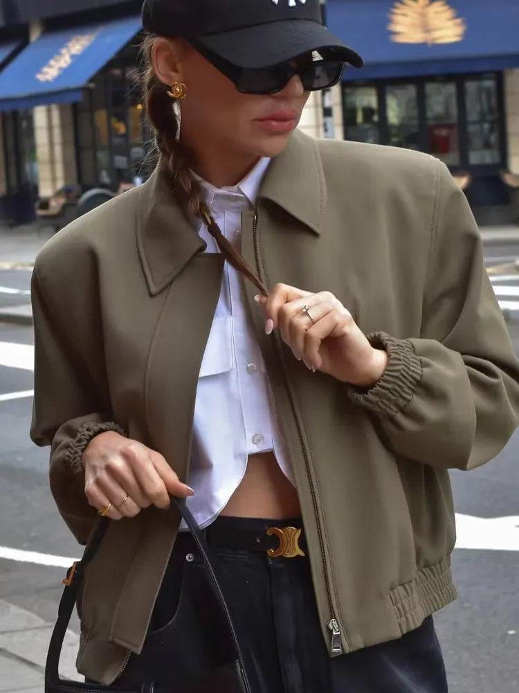 Bomber Jackets for Women 2023 Autumn Coats Female Chic Long Sleeve Casual Jacket Ladies with Pocket New Outerwear - Tamnz