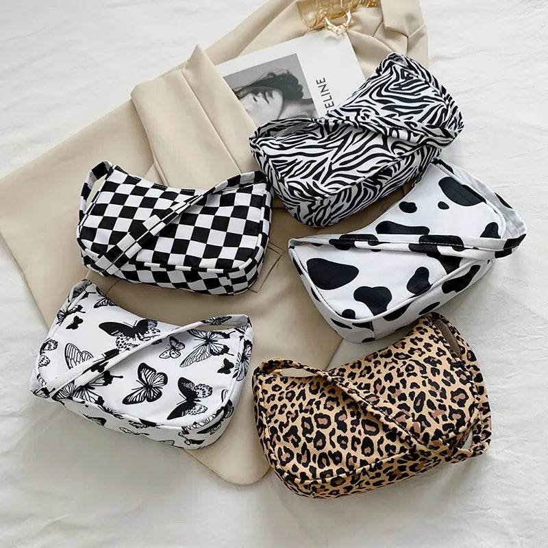 Animal Pattern Print Canvas Shoulder Underarm Bag Vintage Ladies Small Purse Handbags Casual All-match Fashion Women Square Bags - Tamnz