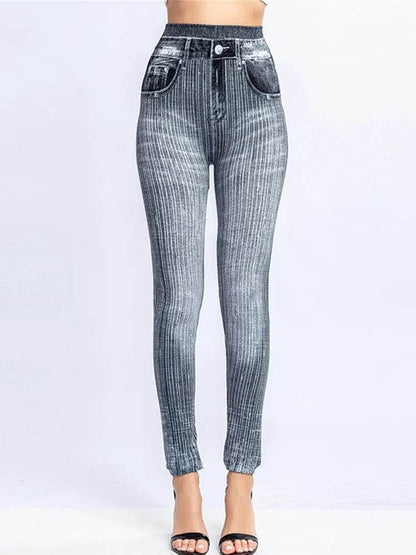 Gym Leggins High Waist Elastic Butterfly Pritned Pencil Pants Faux Denim Leggings Female New Design Hot Sale - Tamnz