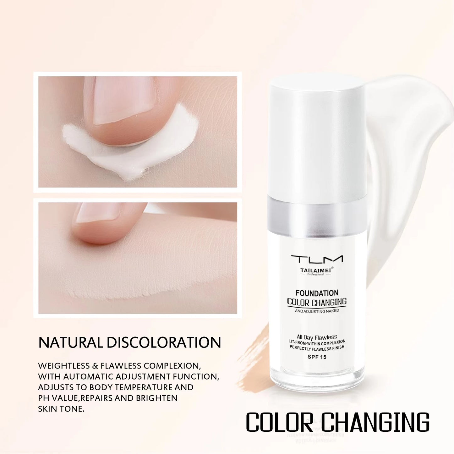 Warm Change liquid foundation sunscreen lasting oil control easy to apply makeup waterproof portable