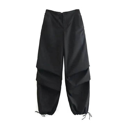 Womens Fashion Parachute Cargo Pants-Vintage Jogging Trousers with High Elastic Waist-Female Chic Lady Boot Cut - Tamnz