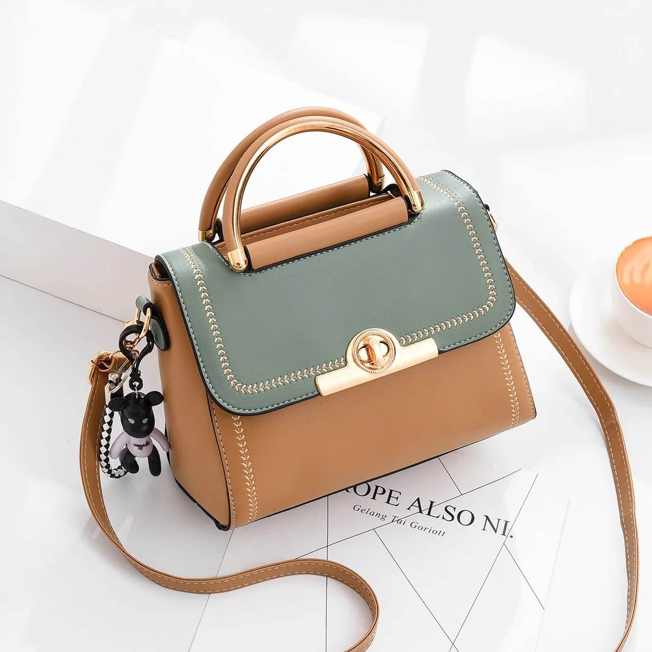 New Lock Flap Small Square Bag Shoulder Messenger Crossbody Bags Designer Stitching Women Handbags Leisure Shoulder Bag - Tamnz