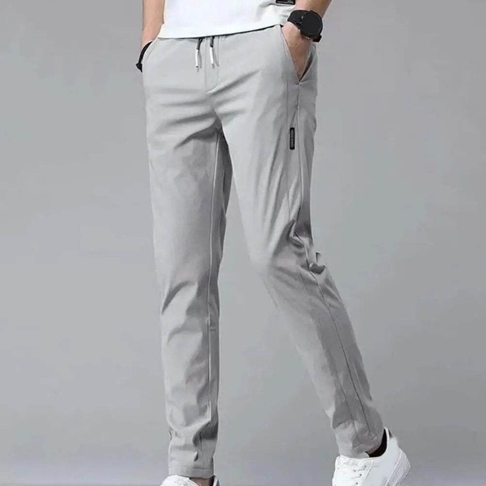 Men Pants Elastic Waist Trendy Polyester Casual Drawstring Men Trouser for Street Wear - Tamnz