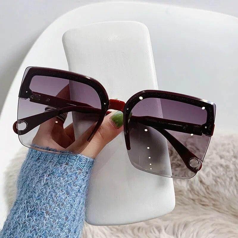 Sunglasses Woman Rimless Square Sunglasses Luxury Brand Design UV400 Female Shades - Tamnz