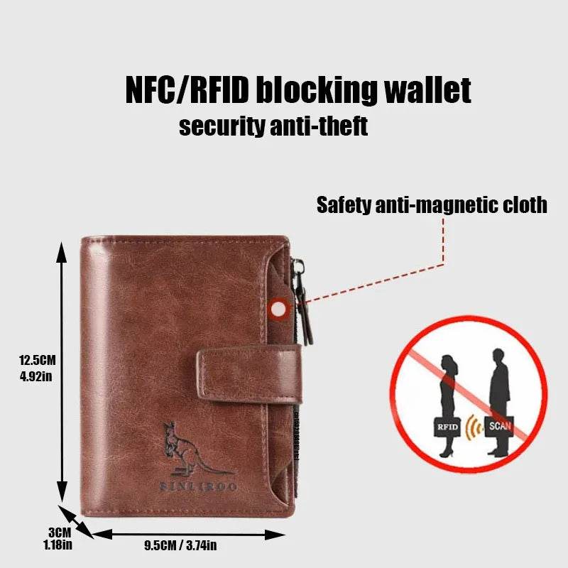 Coin Purse Wallet RFID Blocking Man Leather Wallet Zipper Business Card Holder ID Money Bag Wallet Male - Tamnz