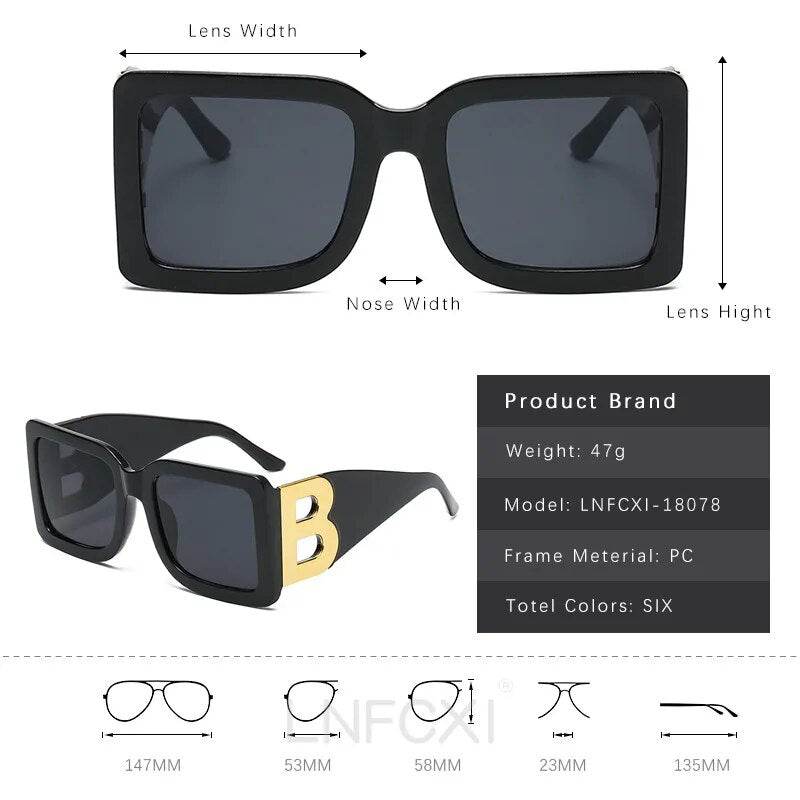 Oversized The Letter B Square Luxury Trend Sunglasses Women Men Retro Rectangle Sunglasses Gafas De Sol - Tamnz