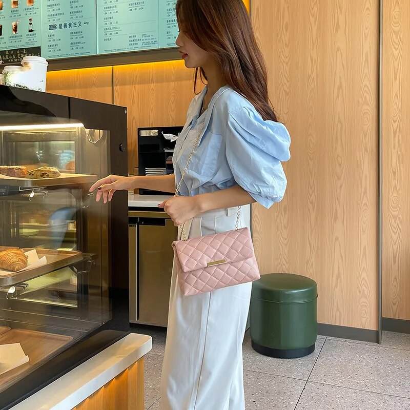 Lattice Women Shoulder Bag Female Embroidered Small Square Bag PU Leather Crossbody Bags Handbag and Purses Phone Bags - Tamnz