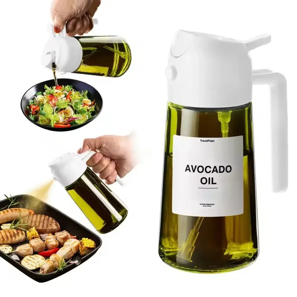 2 in 1 Olive Oil Dispenser Bottle 470ml Light-Blocking Dark Oil Sprayer for Cooking for Kitchen Dark Green Glass Oil Bottle