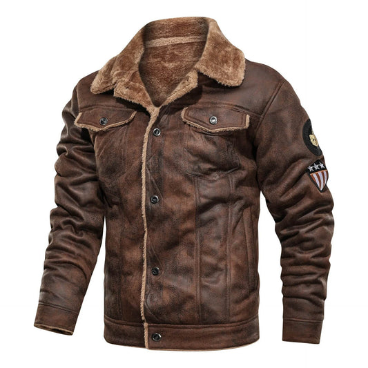 Fleece Warm Coats Slim Fit Jackets Men Winter Bomber Leather and Fur Integrated - Tamnz