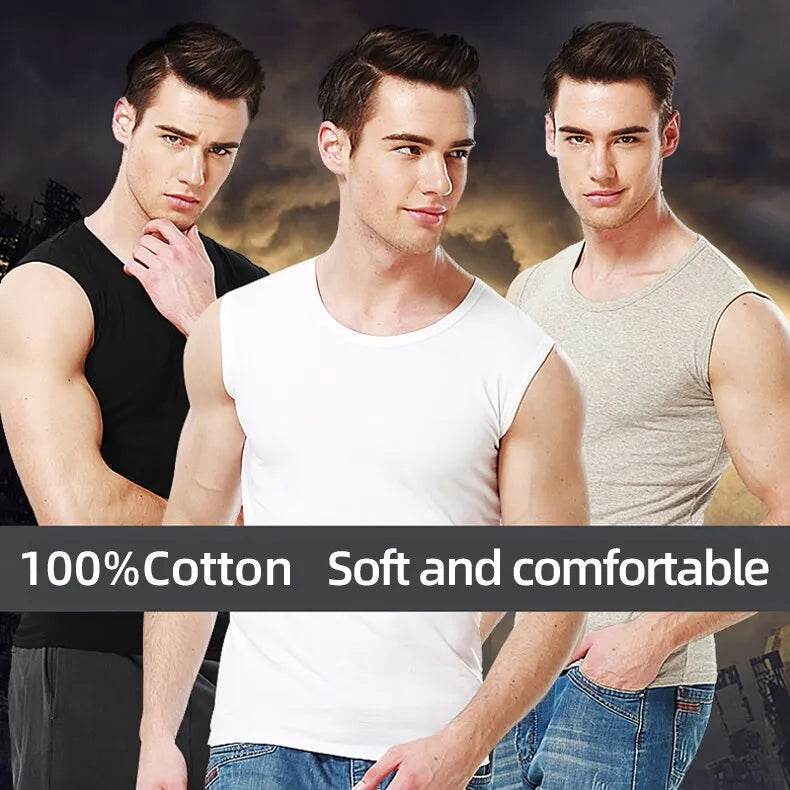 Men Vest Pure Cotton Bodybuilding Motion Outerwear Sweatshirt Undershirt - Tamnz