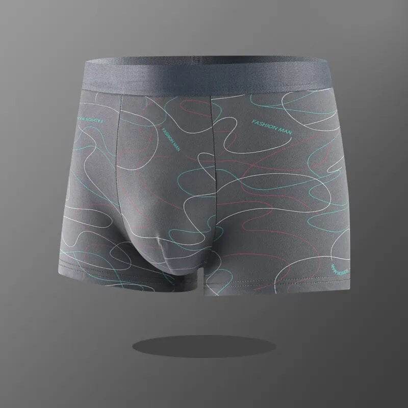 Man Boxers Line Printed Underpants U Convex Panties Fashion Comfortable Shorts Mens Solid Breathable Underwear Large Size 100kg - Tamnz