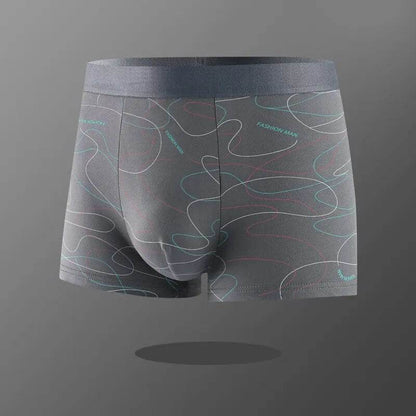 Man Boxers Line Printed Underpants U Convex Panties Fashion Comfortable Shorts Mens Solid Breathable Underwear Large Size 100kg - Tamnz
