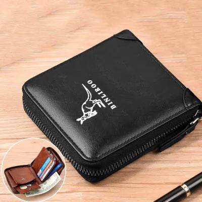 Coin Purse Wallet RFID Blocking Man Leather Wallet Zipper Business Card Holder ID Money Bag Wallet Male - Tamnz