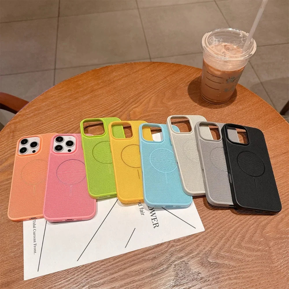 Cooling Heat Dissipation Mesh Magnetic Magsafe Case for iPhone 17 16 15 14 13 12 11 Pro Max Plus 17 Air Wireless Charging Cover