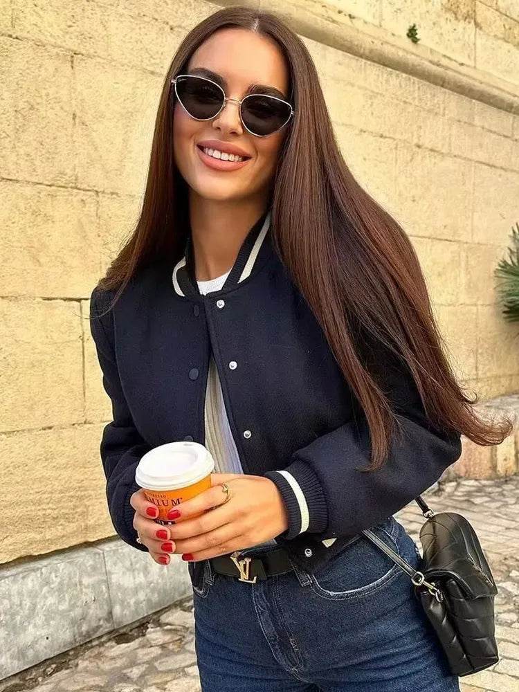 Woman Baseball Jackets for Women Casual Chic Coats Female with Pockets Spring Jacket Ladies New In Outerwear - Tamnz