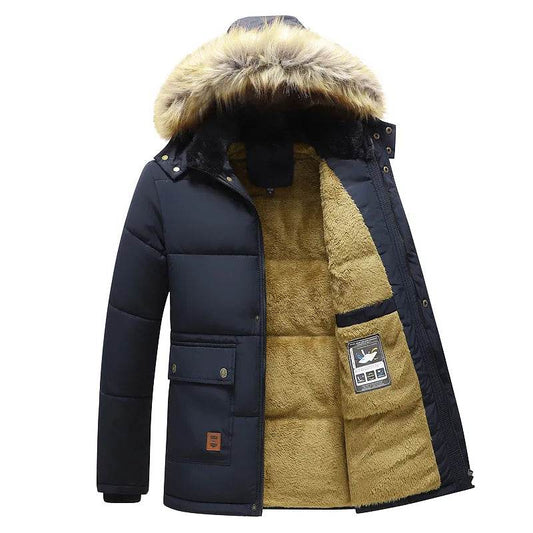 Men Warm Parkas Winter New Windproof Fleece Thick Jacket Coat Men Fashion Hooded Fur Collar Jacket Classic Casual Parka Men - Tamnz