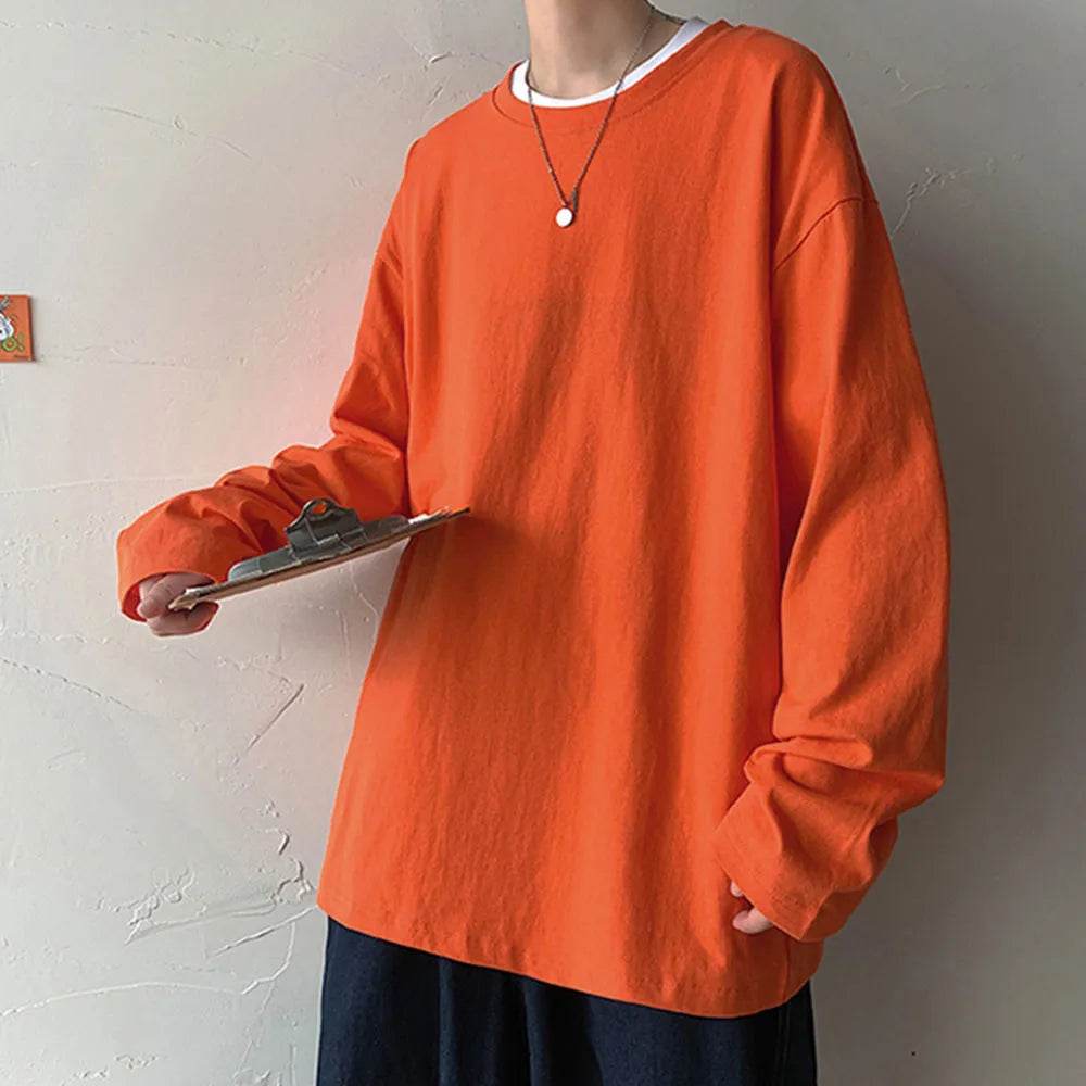 Men's Oversized T-shirt Man Long sleeves Pure Color Men t shirt T-shirts For Male Female Tops - Tamnz