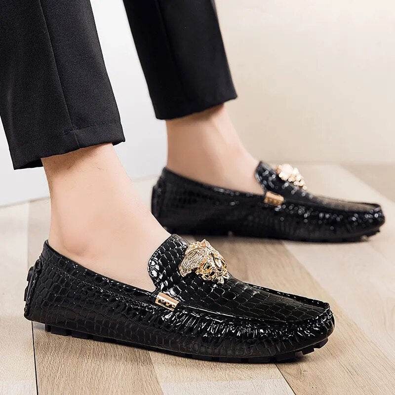 Leather Shoes Snake Pea Shoes Spring Summer Leather Ladies Moccasin Loafers - Tamnz