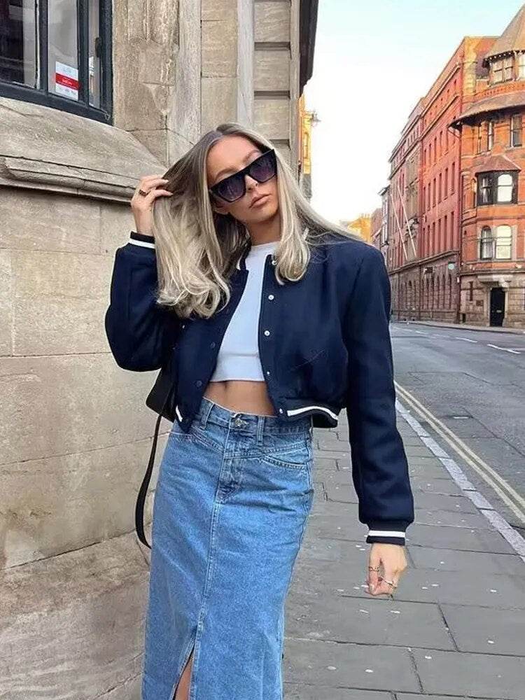 Woman Baseball Jackets for Women Casual Chic Coats Female with Pockets Spring Jacket Ladies New In Outerwear - Tamnz