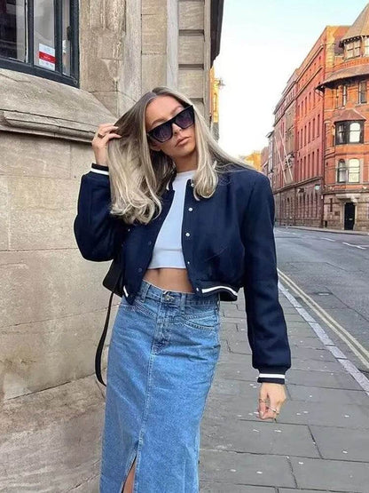 Woman Baseball Jackets for Women Casual Chic Coats Female with Pockets Spring Jacket Ladies New In Outerwear - Tamnz