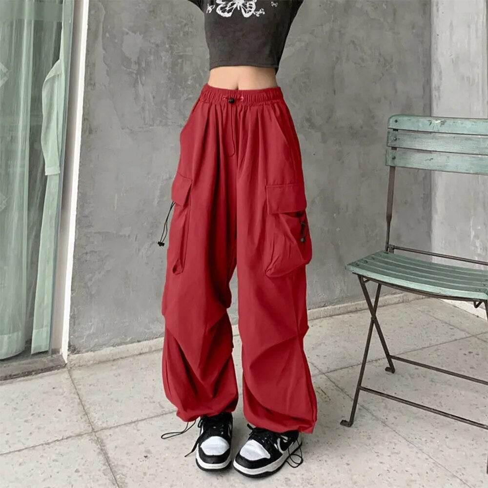 Womens Elastic Waist Loose Retro Overalls Casual Pants Womens Summer Allmatch Straight Drape Trousers Loose Wideleg Pants - Tamnz